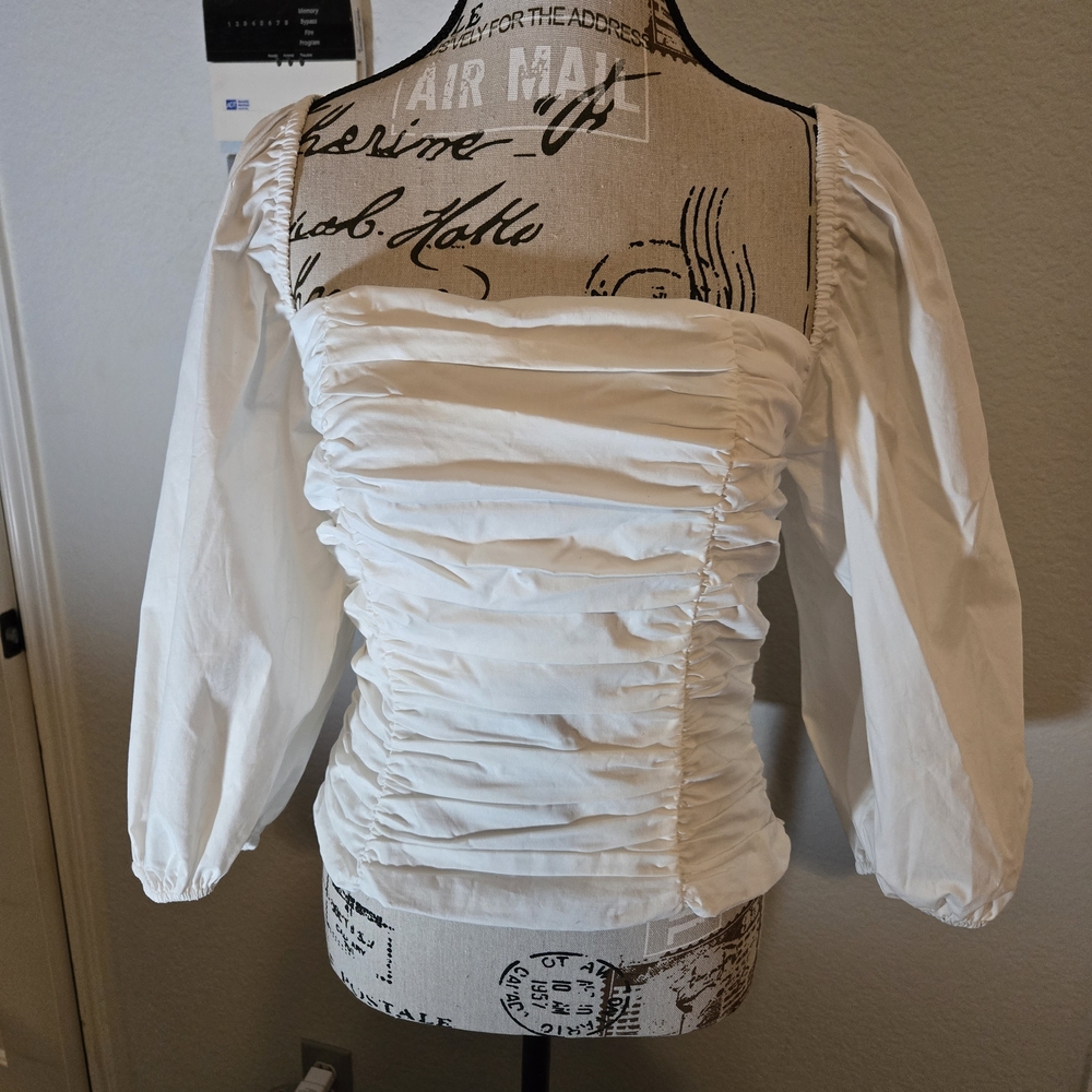 Wayf White Ruched Blouse